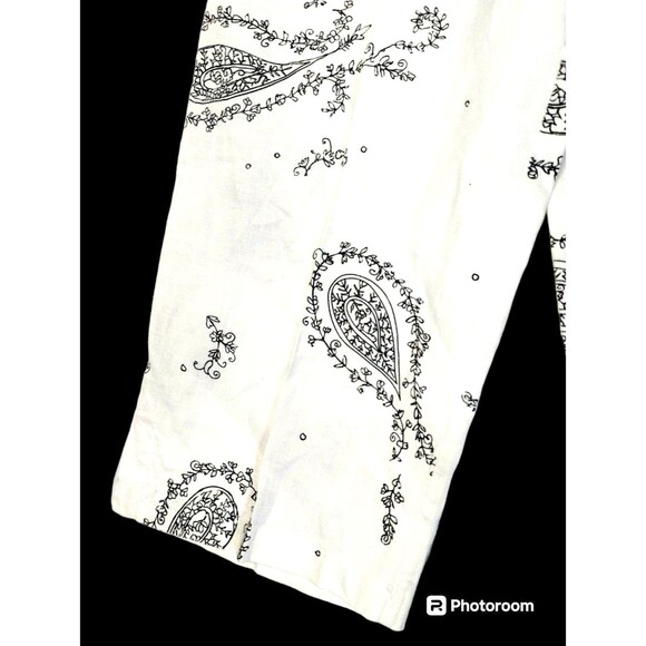 White Black Paisley Linen Size M Crop Wide Leg Clean Girl Resort Old Money - Picture 5 of 7